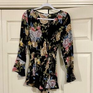 Floral Bell Sleeve Romper EUC